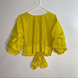 True Destiny Lantern Sleeve Crop Yellow Top